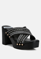  FInley Raffia High Block Heel Clogs In Black