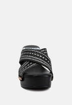  FInley Raffia High Block Heel Clogs In Black