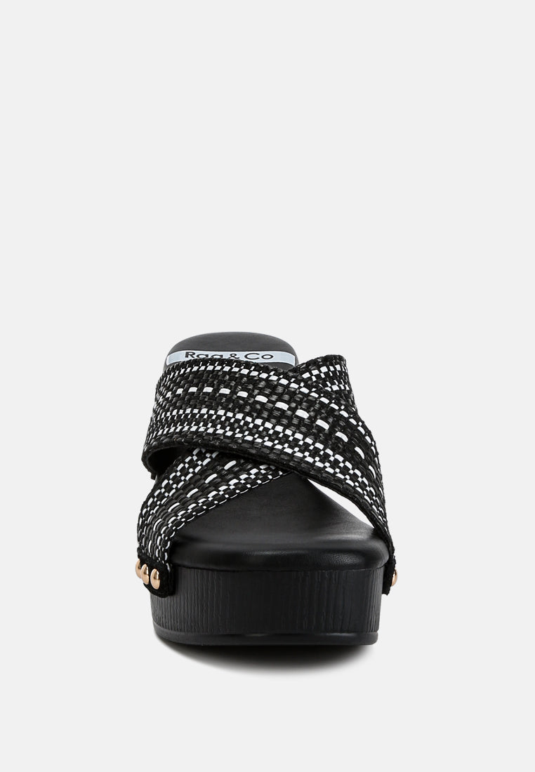  FInley Raffia High Block Heel Clogs In Black