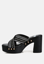  FInley Raffia High Block Heel Clogs In Black