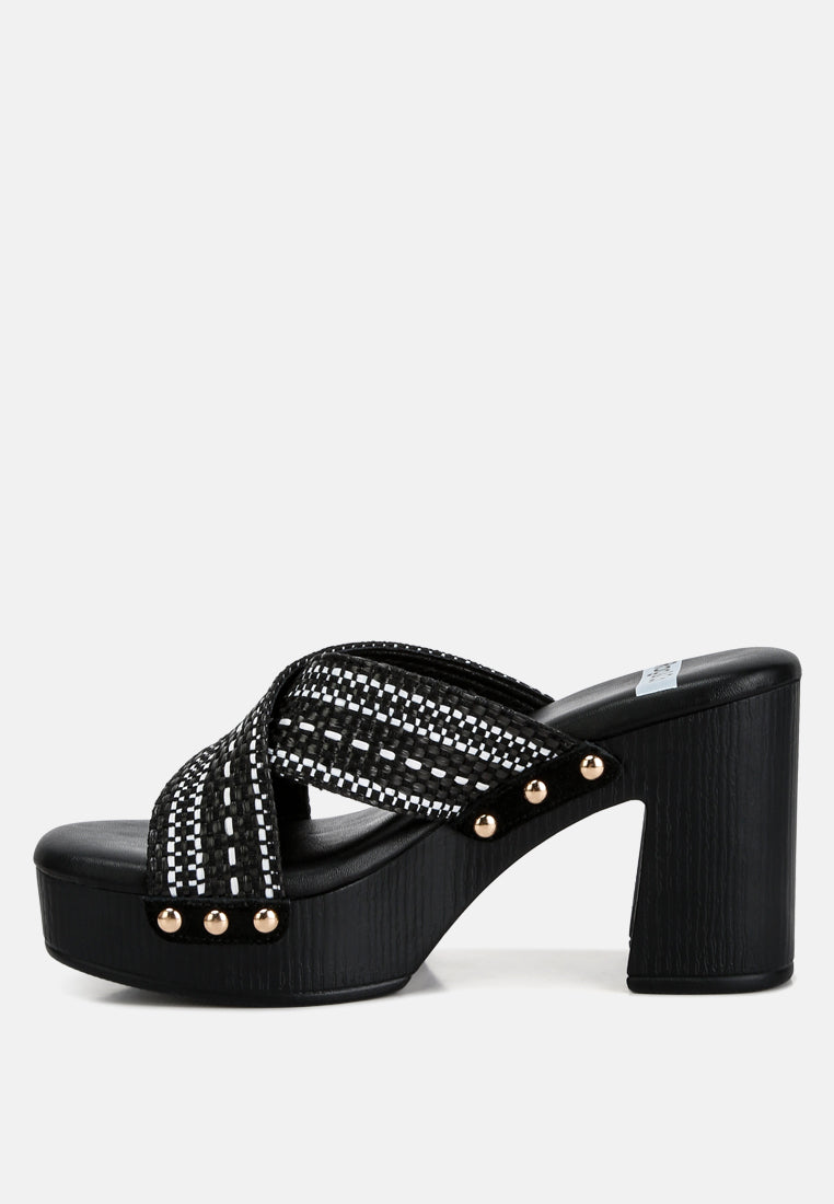  FInley Raffia High Block Heel Clogs In Black