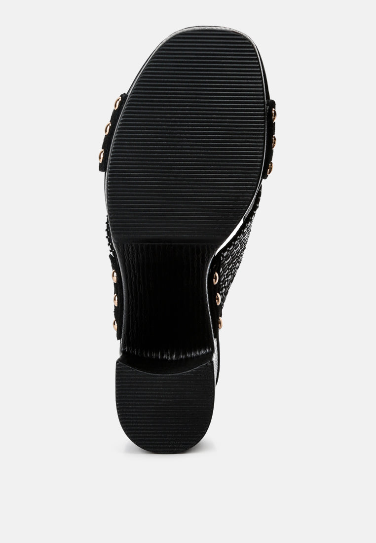  FInley Raffia High Block Heel Clogs In Black