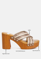  FInley Raffia High Block Heel Clogs In Tan