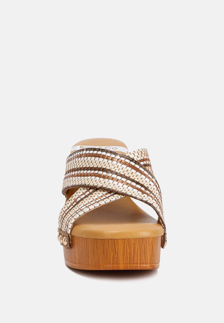  FInley Raffia High Block Heel Clogs In Tan