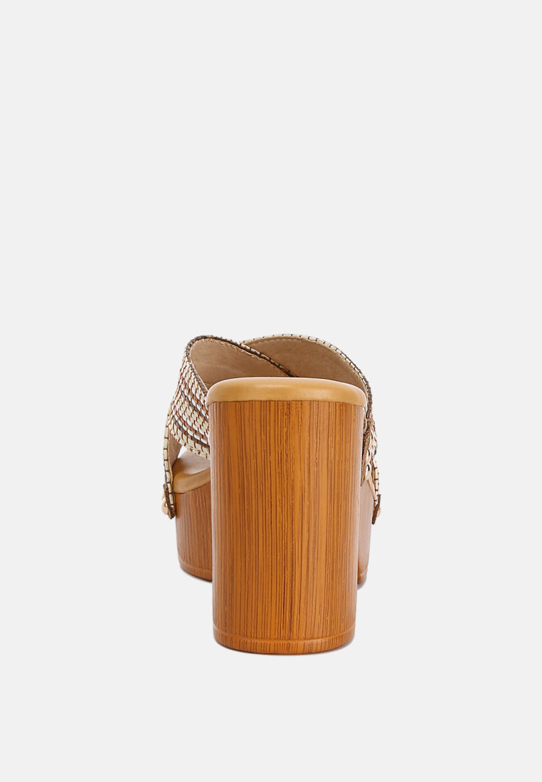  FInley Raffia High Block Heel Clogs In Tan
