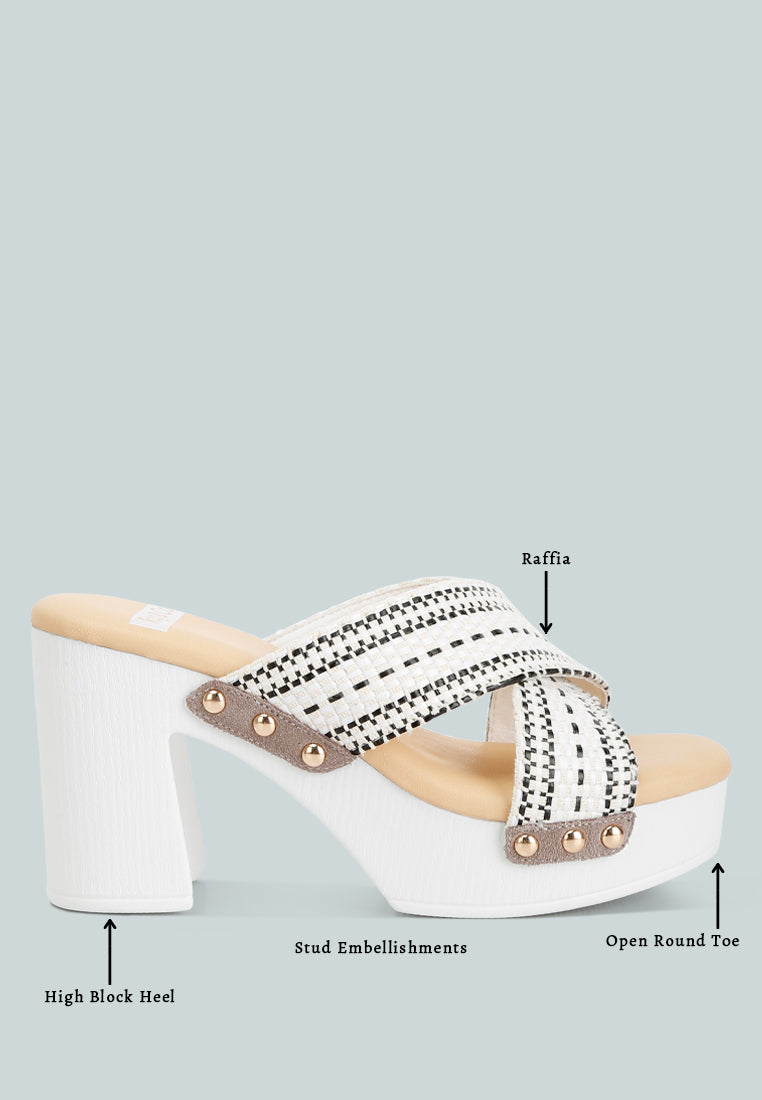  FInley Raffia High Block Heel Clogs In White