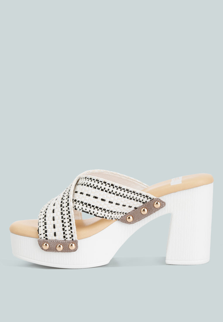  FInley Raffia High Block Heel Clogs In White