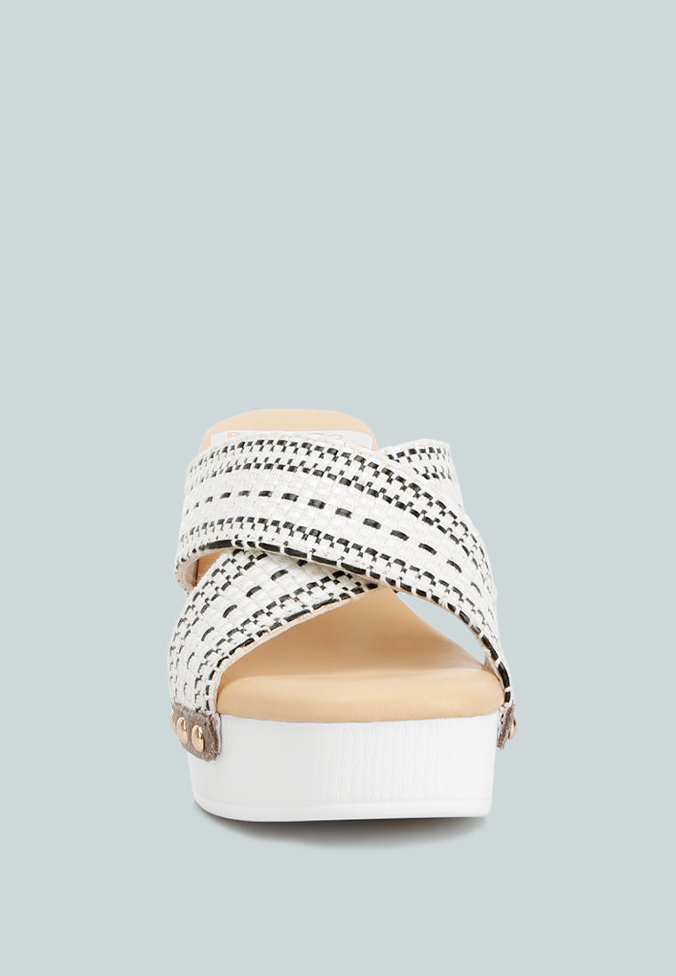  FInley Raffia High Block Heel Clogs In White