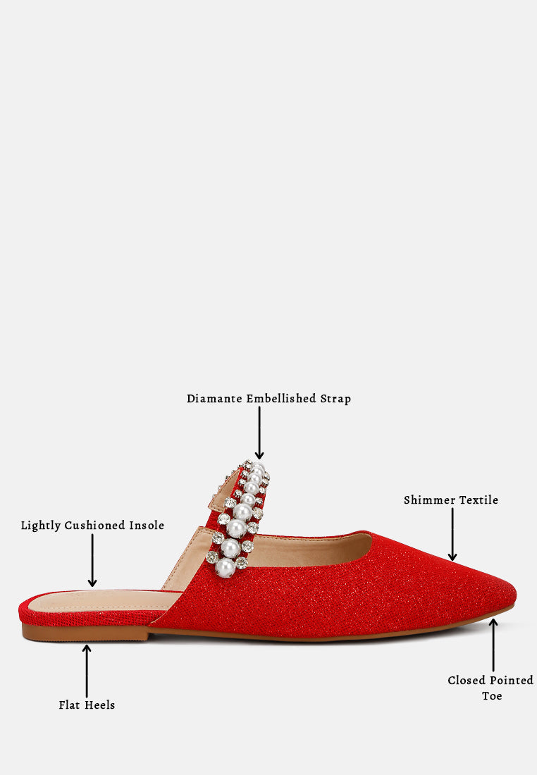  GEODE Pearl Embellished Slip On Mules In Red