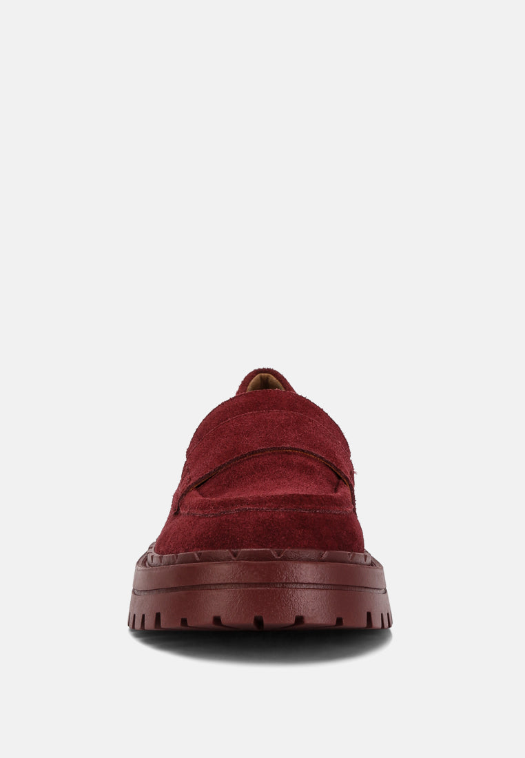  Honora Suede Chunky Loafers In Burgundy