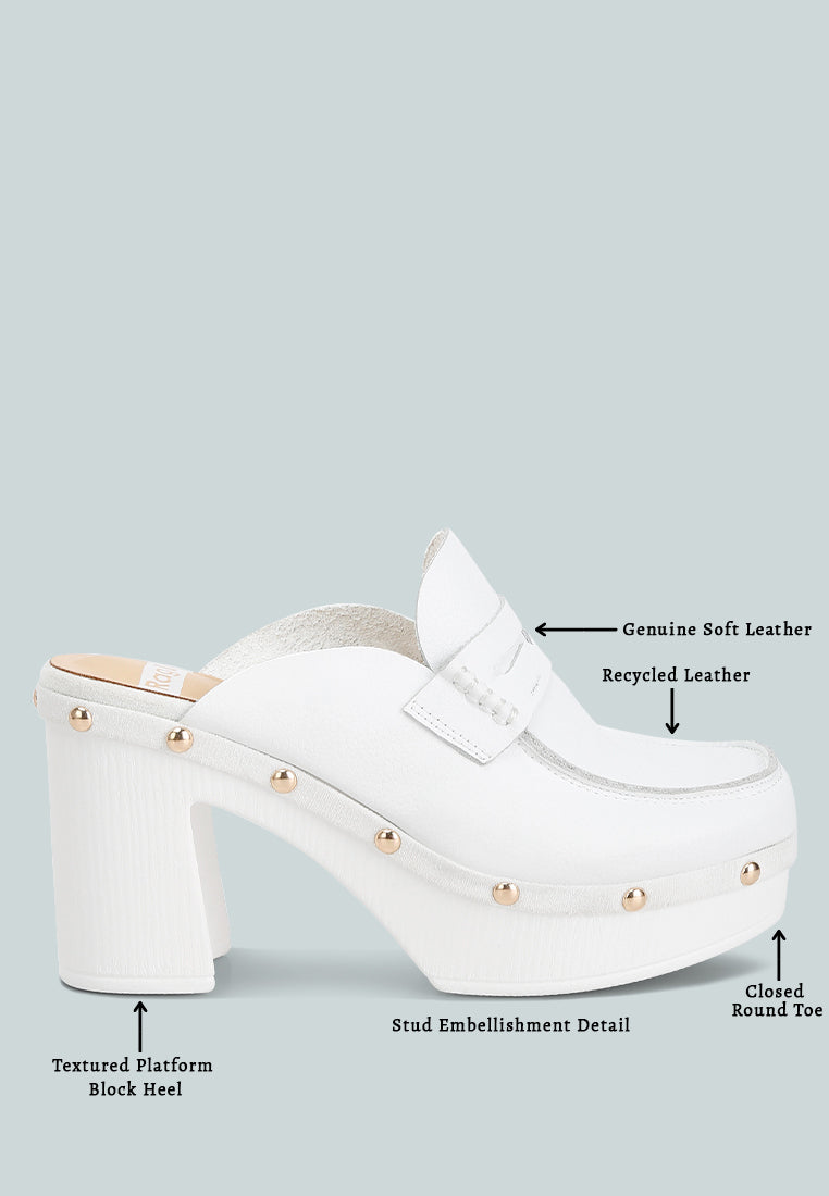 Lyrac Recycled Leather Platform Clogs In White