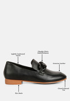  MERVA Chunky Chain Leather Loafers In Black