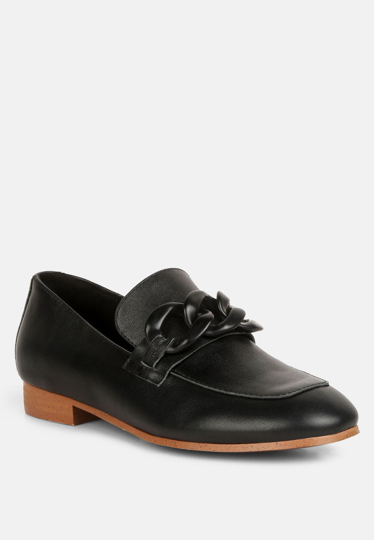  MERVA Chunky Chain Leather Loafers In Black