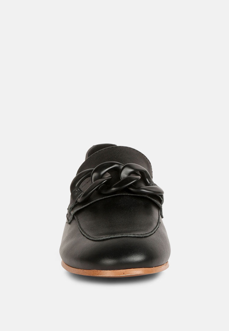  MERVA Chunky Chain Leather Loafers In Black