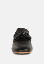  MERVA Chunky Chain Leather Loafers In Black