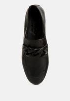  MERVA Chunky Chain Leather Loafers In Black