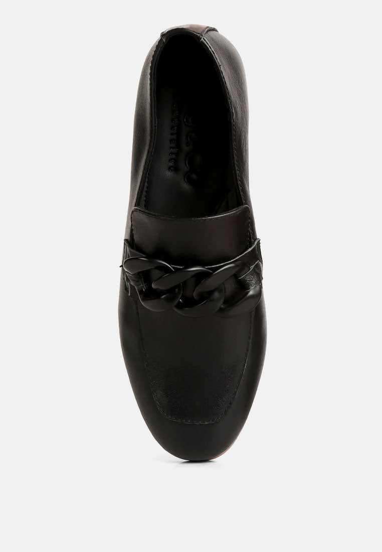  MERVA Chunky Chain Leather Loafers In Black