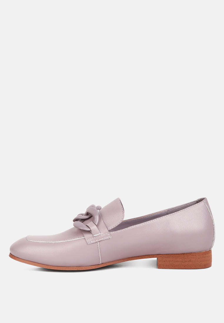  MERVA Chunky Chain Leather Loafers In Lilac