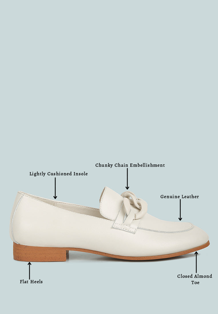  MERVA Chunky Chain Leather Loafers In Off White