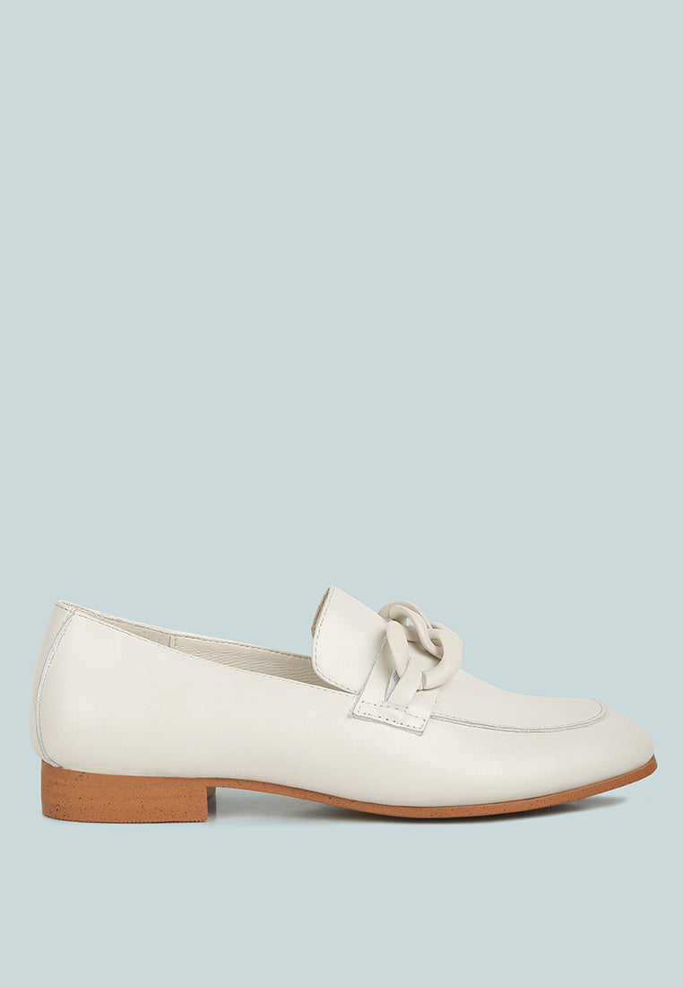  MERVA Chunky Chain Leather Loafers In Off White