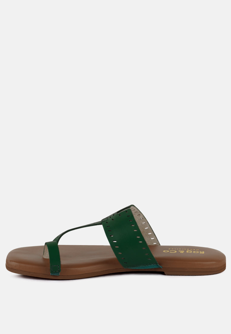  MILA Green Toe Ring Thong Slip Ons