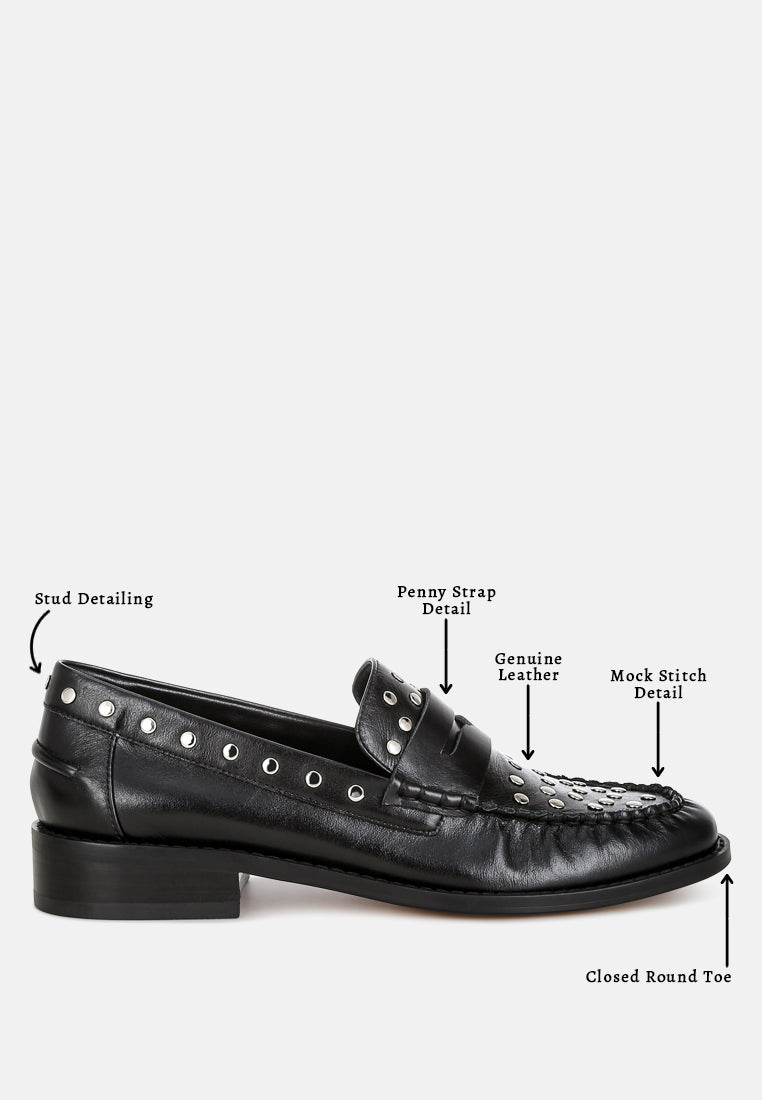  Oglavia Studs Embellished Leather Loafers