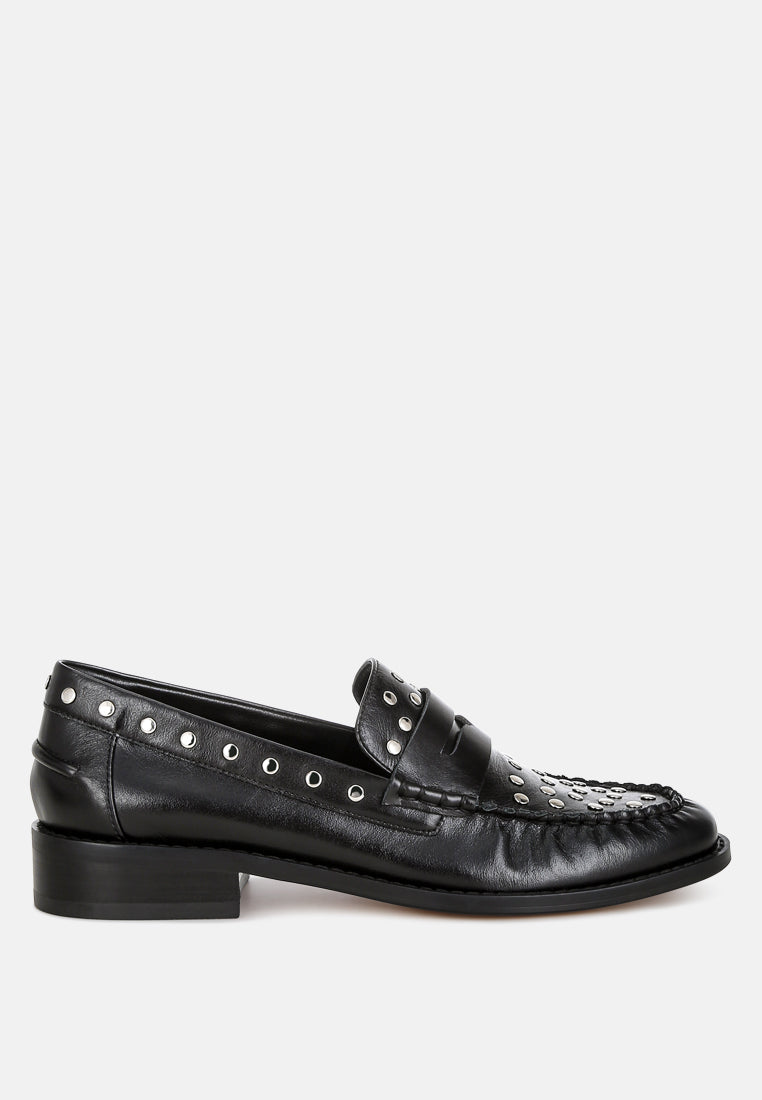  Oglavia Studs Embellished Leather Loafers