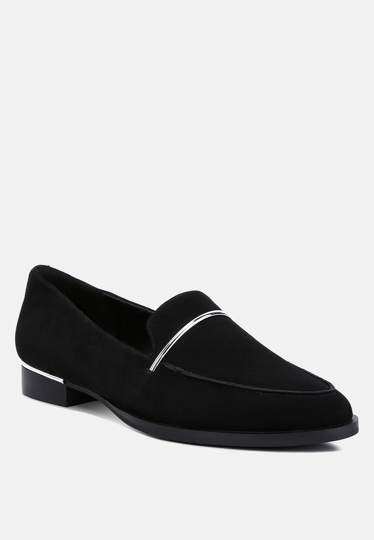  PAULINA Black Suede Leather Loafers