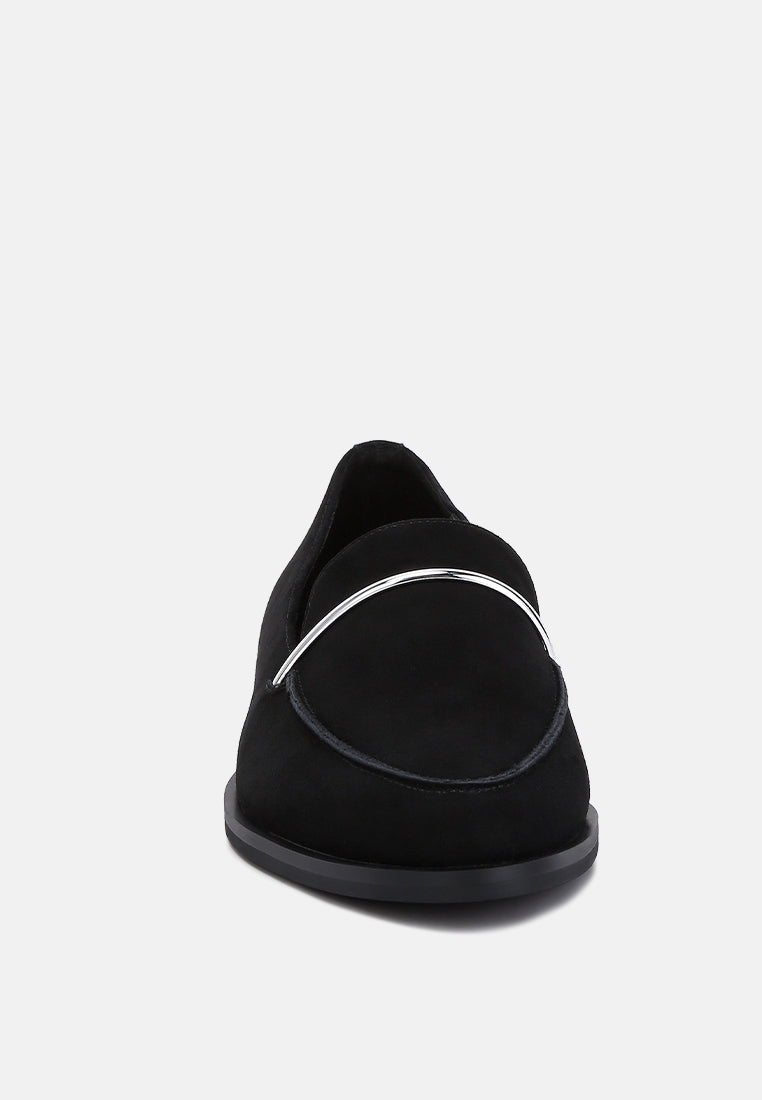  PAULINA Black Suede Leather Loafers