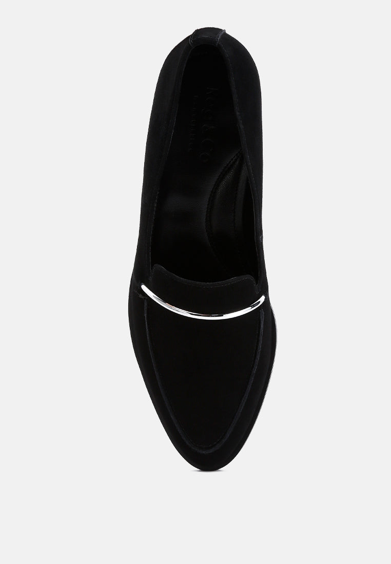  PAULINA Black Suede Leather Loafers