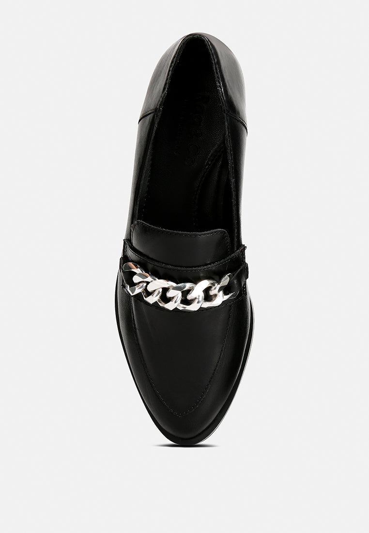  POLA Black Leather Horsebit Loafers