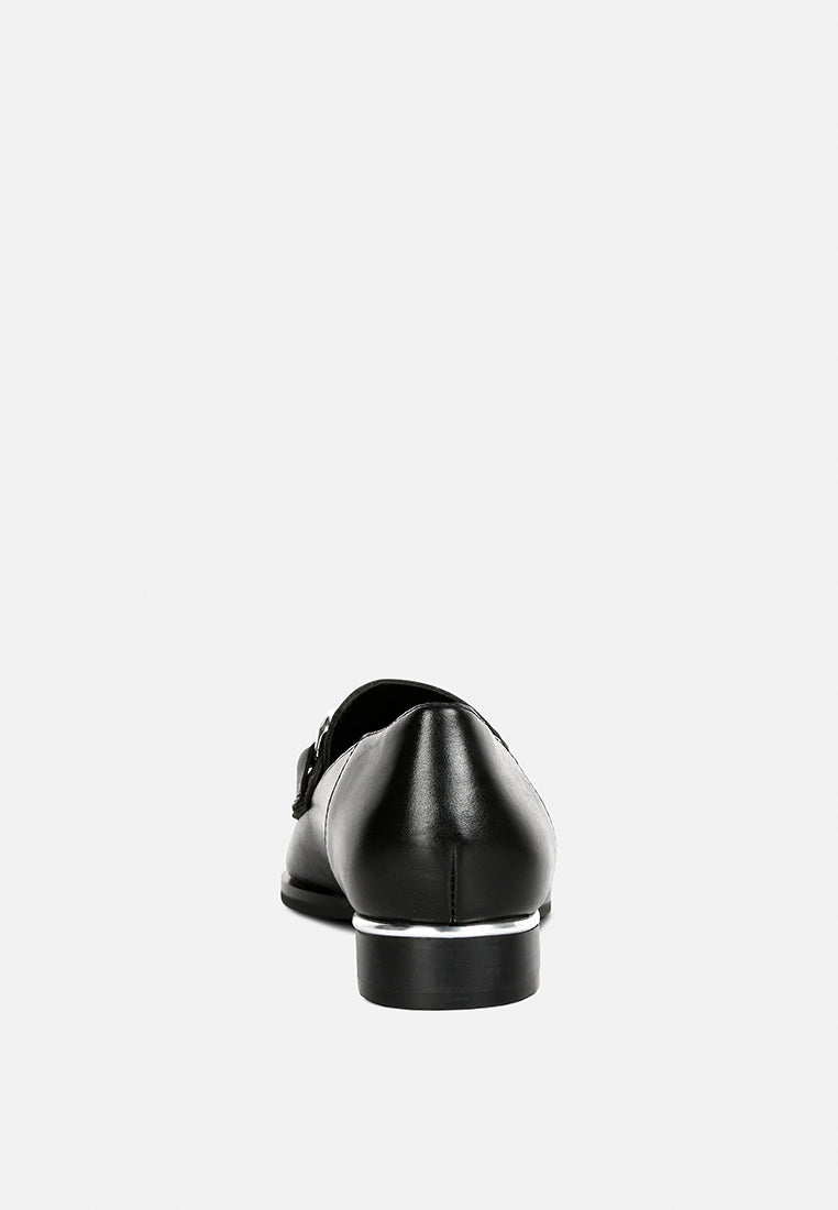  POLA Black Leather Horsebit Loafers