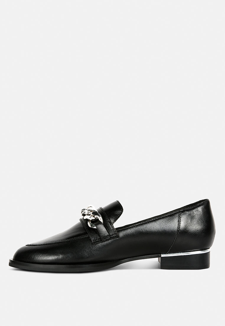  POLA Black Leather Horsebit Loafers