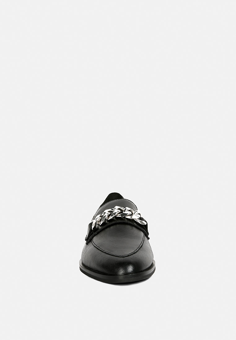  POLA Black Leather Horsebit Loafers