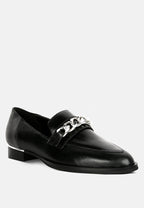  POLA Black Leather Horsebit Loafers