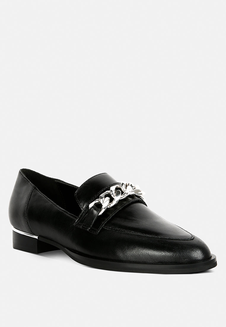  POLA Black Leather Horsebit Loafers