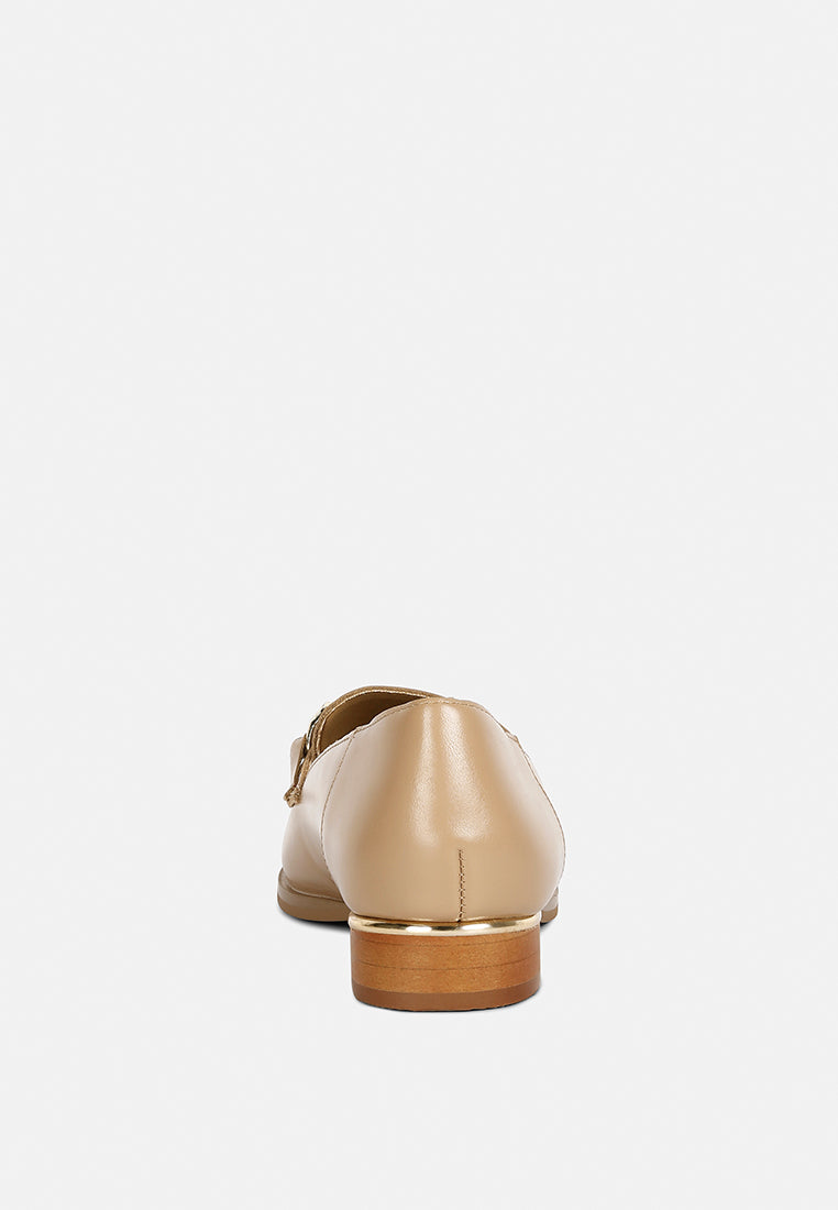  POLA Nude Leather Horsebit Loafers
