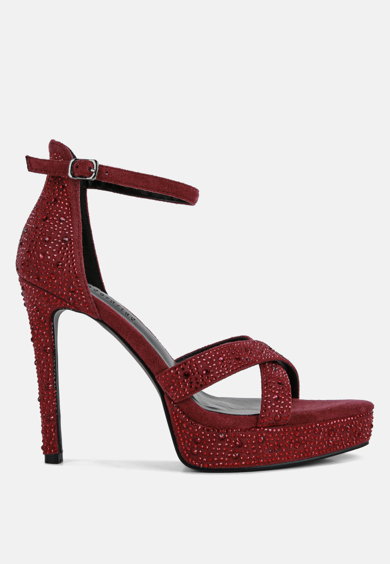  REGALIA Burgundy Rhinestone Embellished Stiletto Sandals