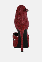  REGALIA Burgundy Rhinestone Embellished Stiletto Sandals