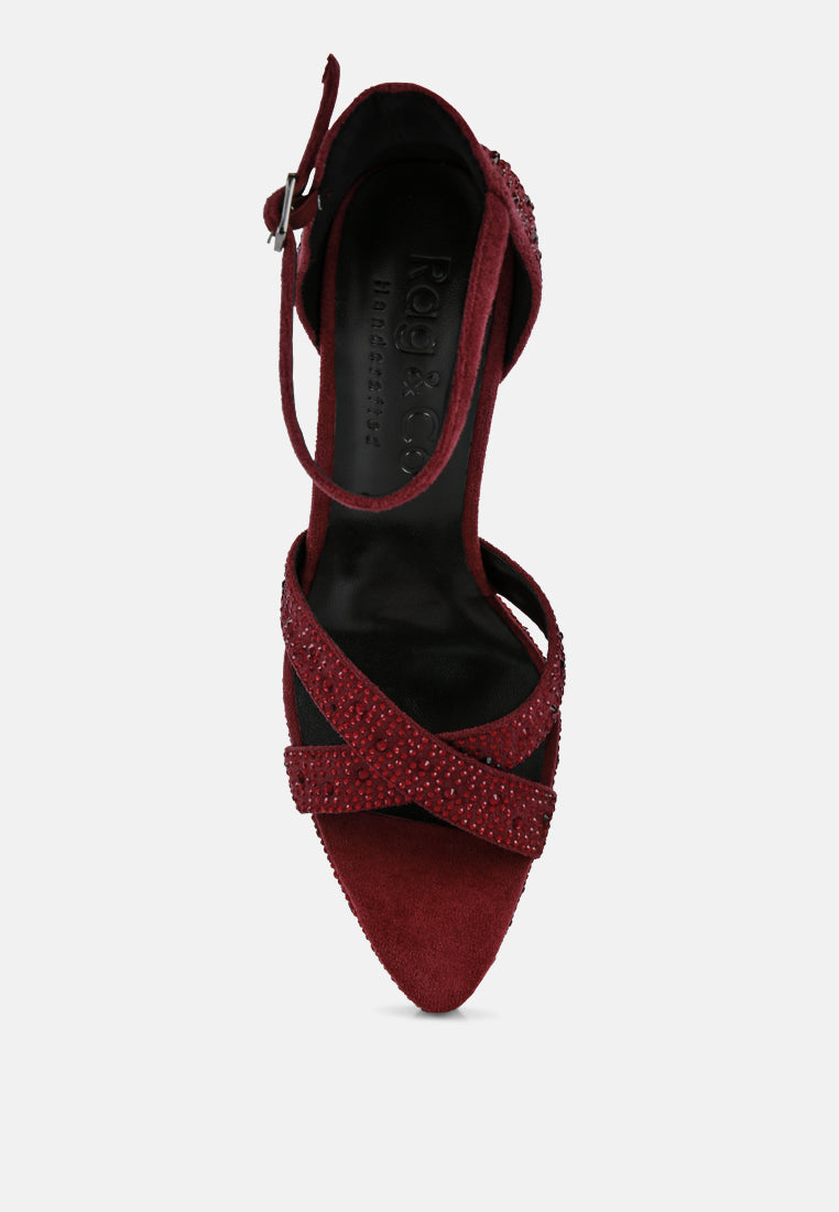  REGALIA Burgundy Rhinestone Embellished Stiletto Sandals