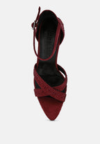  REGALIA Burgundy Rhinestone Embellished Stiletto Sandals
