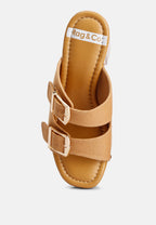  Sarai Buckle Straps High Block Heel Clogs In Tan