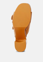  Sarai Buckle Straps High Block Heel Clogs In Tan
