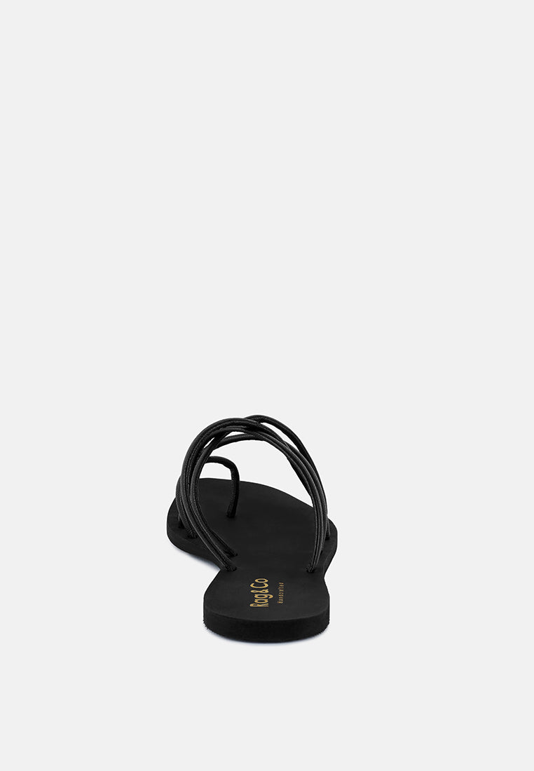  SWEETIN Black Strappy Flat Slip On Sandals
