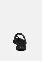  SWEETIN Black Strappy Flat Slip On Sandals