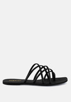  SWEETIN Black Strappy Flat Slip On Sandals