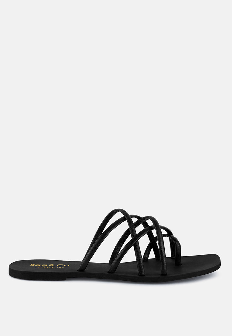  SWEETIN Black Strappy Flat Slip On Sandals