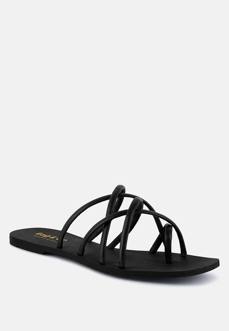 SWEETIN Black Strappy Flat Slip On Sandals