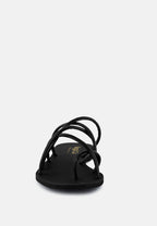  SWEETIN Black Strappy Flat Slip On Sandals