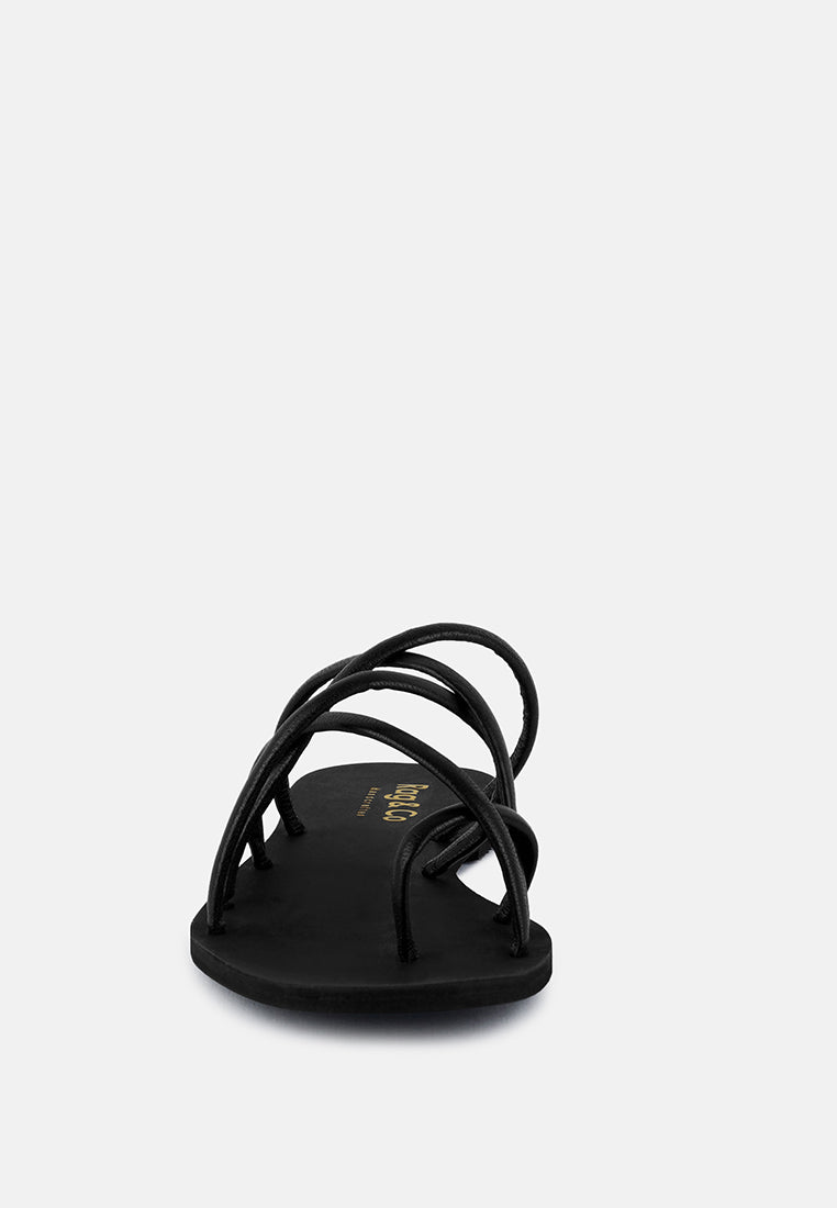  SWEETIN Black Strappy Flat Slip On Sandals